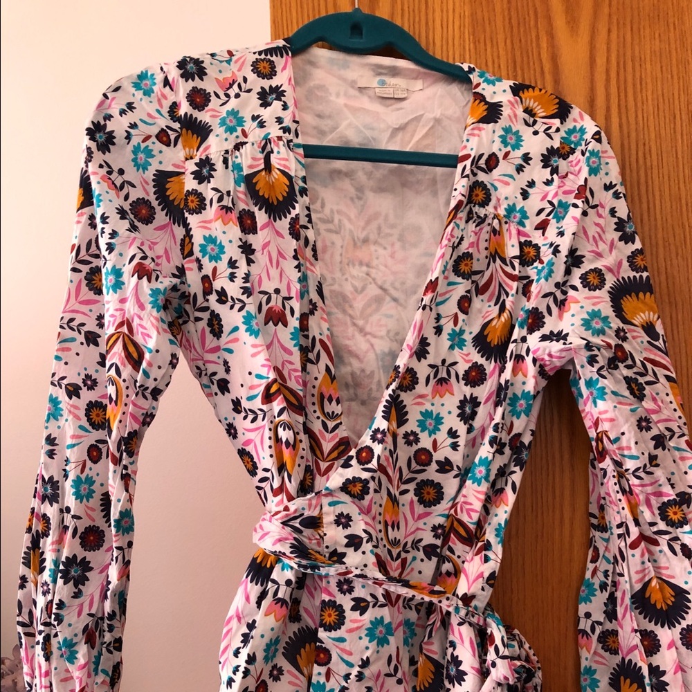 Boden wrap blouse, whimsical pattern